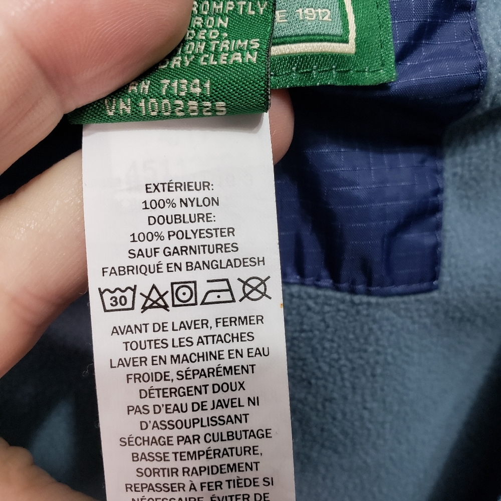 L.L. Bean Kids Blue Fleece Lined Tek Rain Jacket - Picture 9 of 10